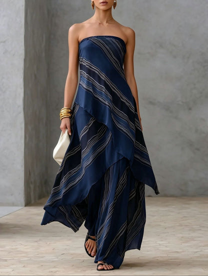 Casual Striped Chiffon Strapless Sleeveless Maxi Dress – Sienna Noosa