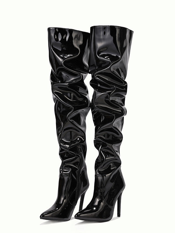 PU Leather Over-the-knee High-heeled Pleated Boots – Sienna Noosa