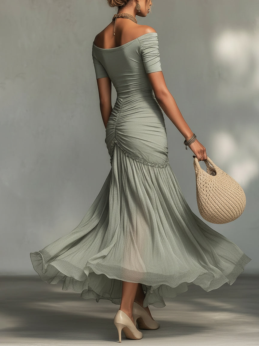 Grey Stretch Fabric and Chiffon Maxi Dress – Sienna Noosa