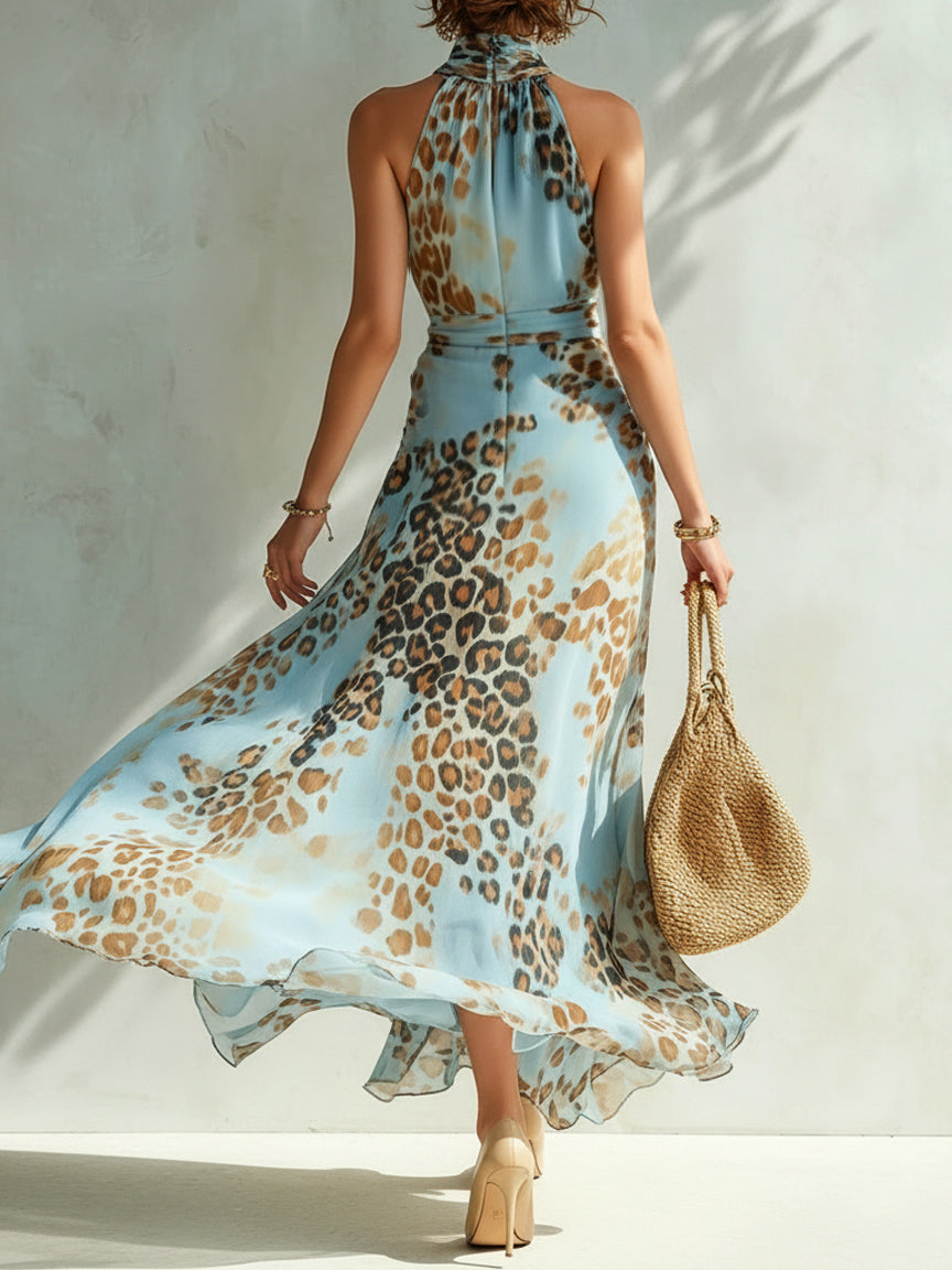 Flowy Blue Leopard Print Chiffon Maxi Dress – Sienna Noosa