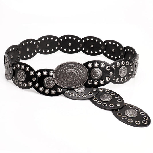 Oval Stitching Waist Belt with Large Round Pattern Alloy Buckle – Sienna Noosa