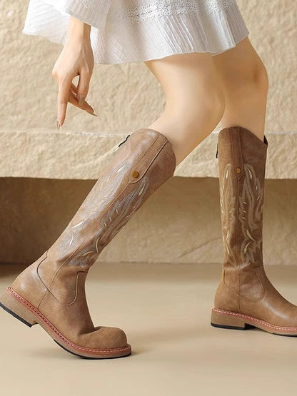 Brown embroidered back zipper long boots – Sienna Noosa