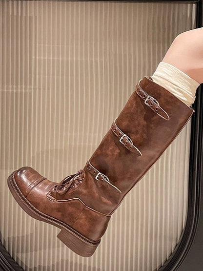 Retro distressed British square toe lace-up Martin boots – Sienna Noosa