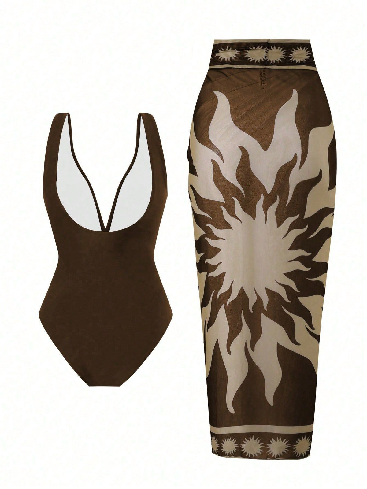 French Vintage Print Deep-V Sexy Swimsuit Set – Sienna Noosa