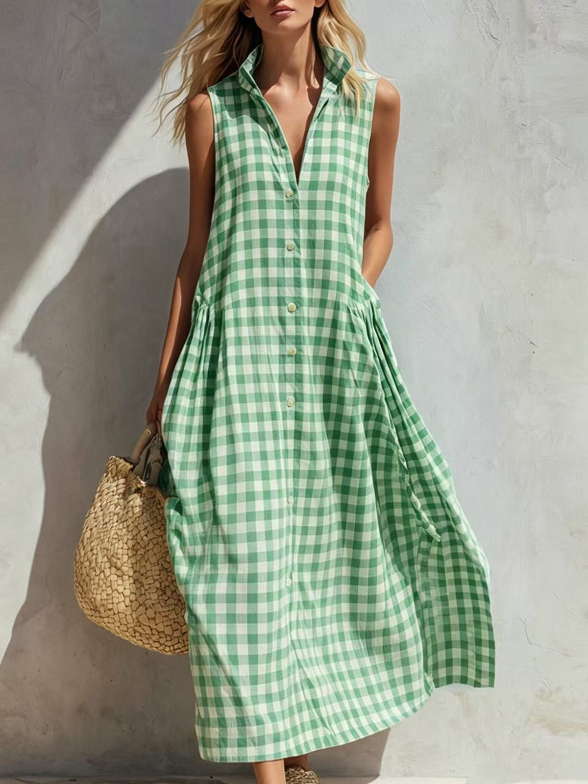 Loose Fitting Plaid Sleeveless Beach Vacation Dress – Sienna Noosa