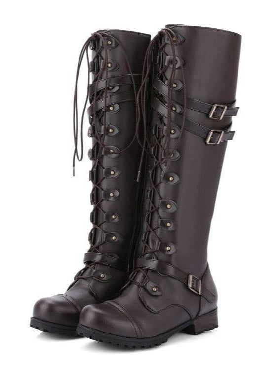 Round toe belt buckle rivet lace-up high-top riding boots – Sienna Noosa