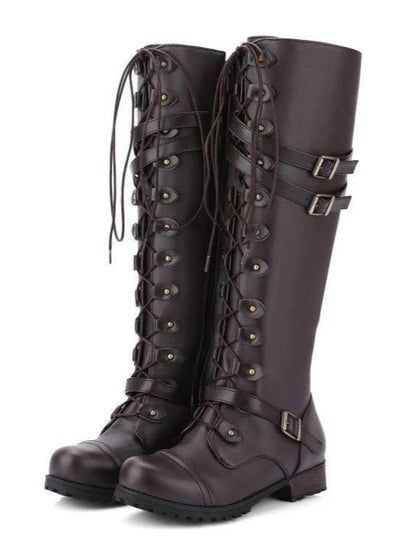 Round toe belt buckle rivet lace-up high-top riding boots – Sienna Noosa