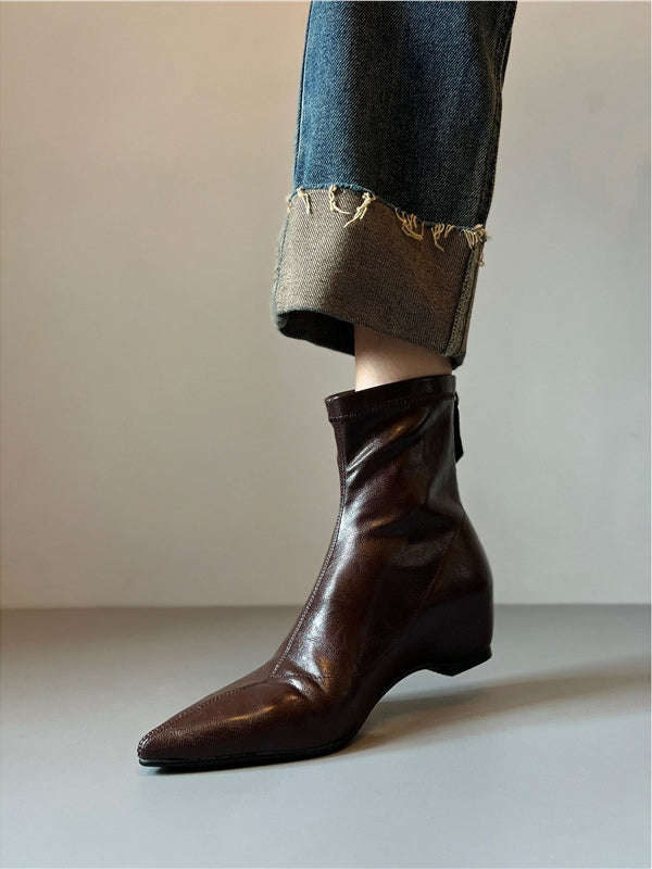 Pointed-toe soft leather stretch boots with back zipper wedge boots – Sienna Noosa