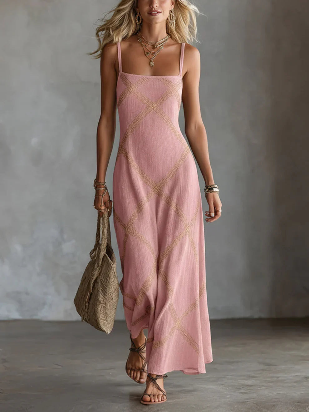 Melisa Maxi Dress Geometric With Neckline Cuadrado – Sienna Noosa