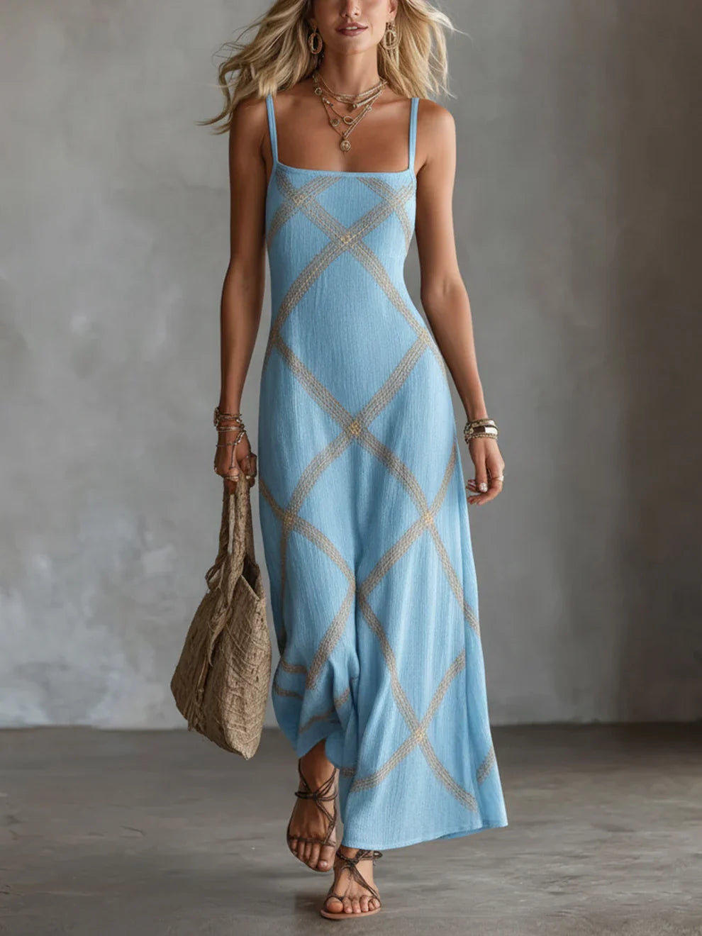 Melisa Maxi Dress Geometric With Neckline Cuadrado – Sienna Noosa