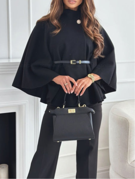 Womens Solid Colour Belted Wool Blend Cape Coat – Sienna Noosa