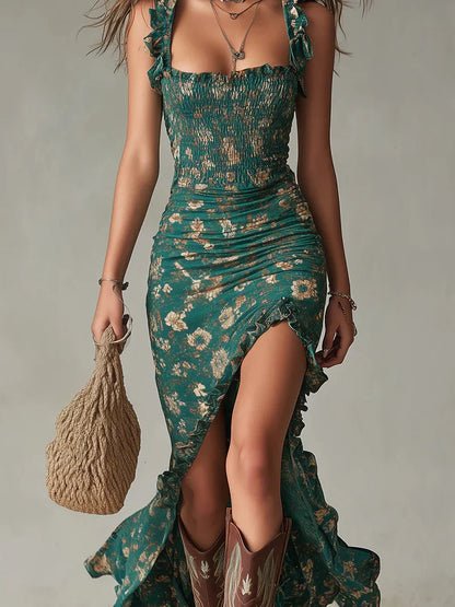 Victoria Dress Print Style Bohemian With Neckline In V Profundo And Split Lateral – Sienna Noosa