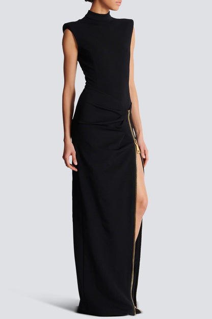 Premium Black Sleeveless Maxi Dress with Zipper and Slit – Sienna Noosa
