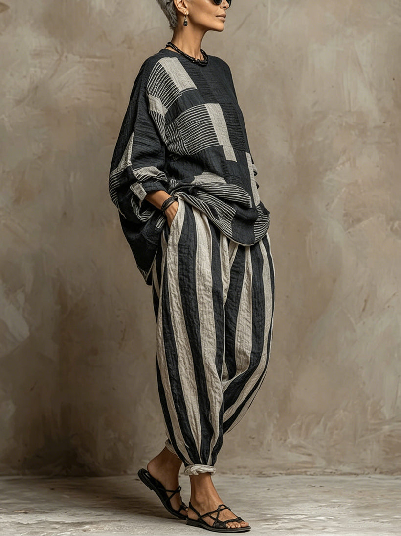 Casual Colour Block Printed Long Sleeve Top and Pants Set – Sienna Noosa