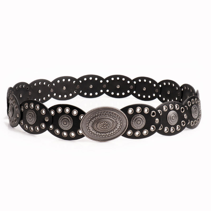 Oval Stitching Waist Belt with Large Round Pattern Alloy Buckle – Sienna Noosa