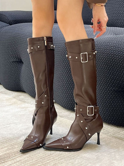 Women's pointed-toe studded high-heeled fashion boots – Sienna Noosa