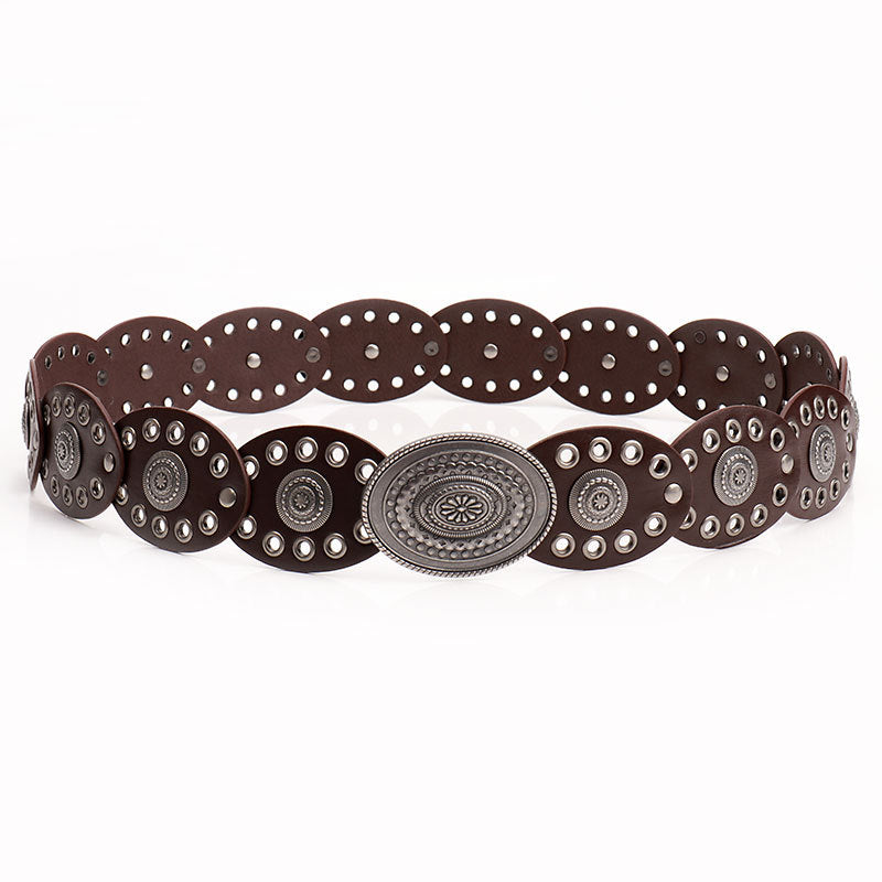 Oval Stitching Waist Belt with Large Round Pattern Alloy Buckle – Sienna Noosa