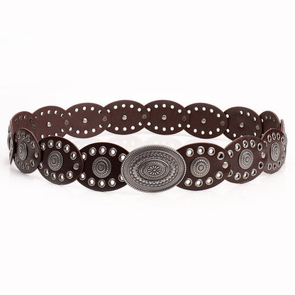 Oval Stitching Waist Belt with Large Round Pattern Alloy Buckle – Sienna Noosa
