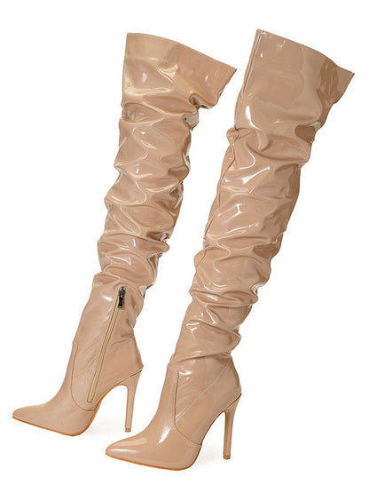 PU Leather Over-the-knee High-heeled Pleated Boots – Sienna Noosa