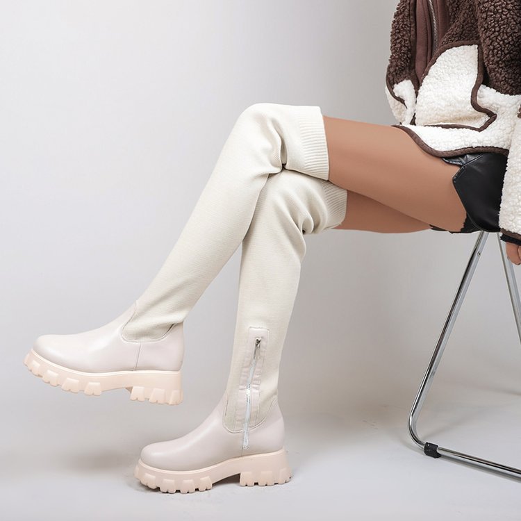 Over-the-knee round-toe flyknit women's platform boots – Sienna Noosa