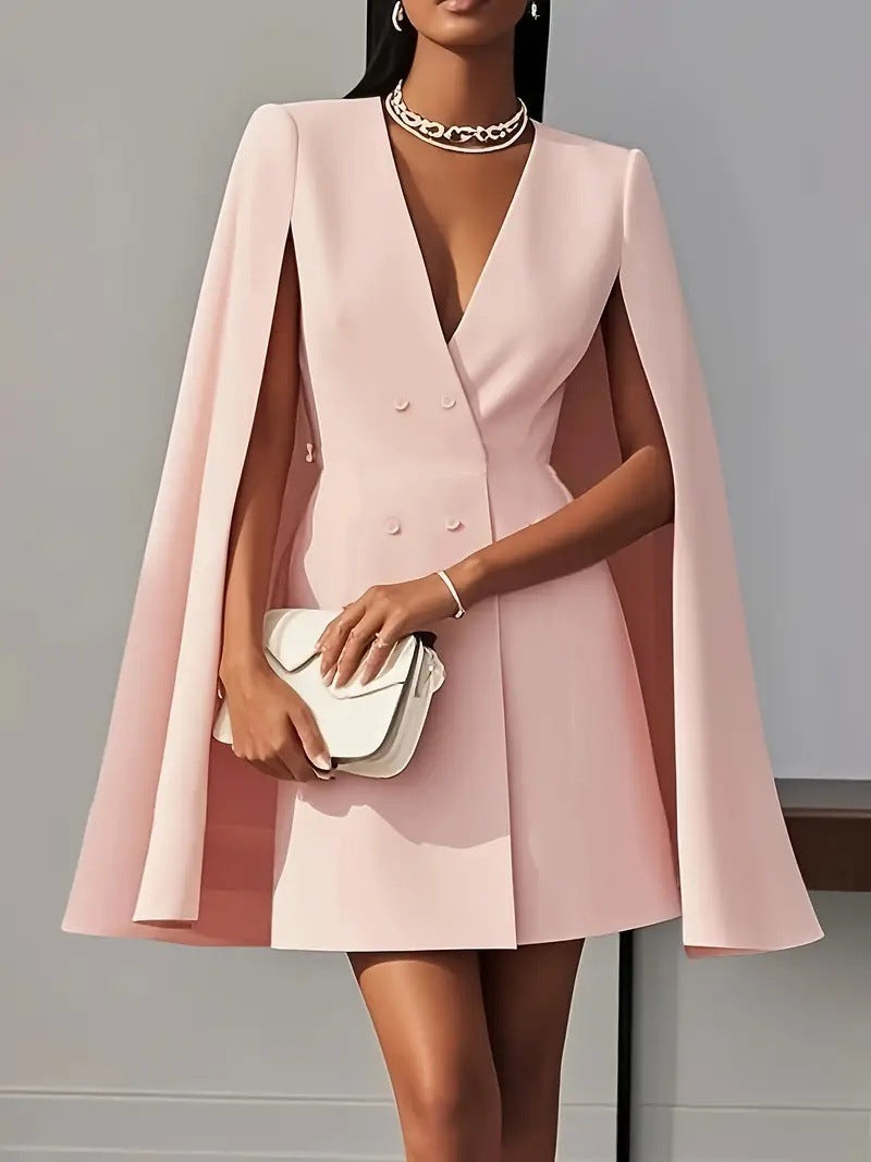 Commuter double-breasted cape-style solid color suit dress – Sienna Noosa