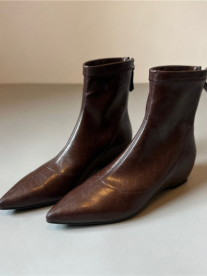 Pointed-toe soft leather stretch boots with back zipper wedge boots – Sienna Noosa
