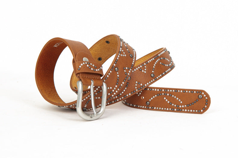 Distressed Dark Gold Cracked PU Leather Rivet Belt – Sienna Noosa