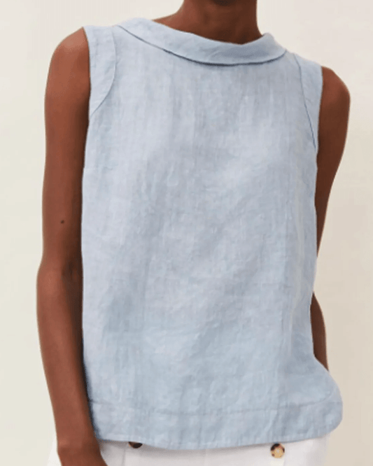 Linen Short Sleeved Blouse with A-line Round Necke38 – Sienna Noosa
