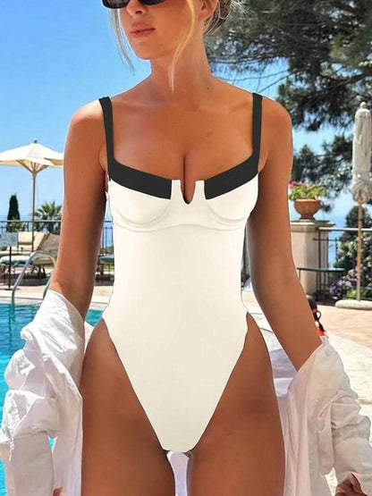 Black And White Patchwork U-Neck One-Piece Swimsuit – Sienna Noosa