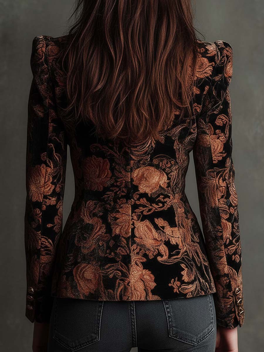 Womens Black and Bronze Floral Print Tailored Blazer – Sienna Noosa