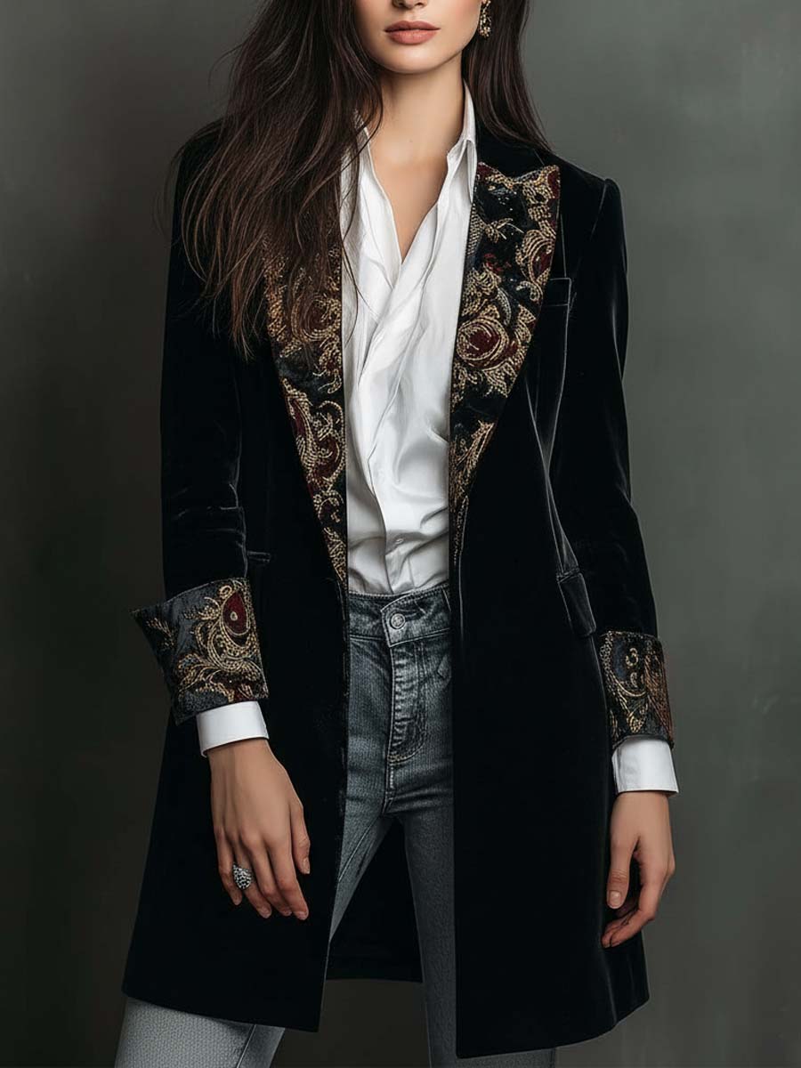 Mens Black Baroque Print Lapel Slim Fit Blazer – Sienna Noosa