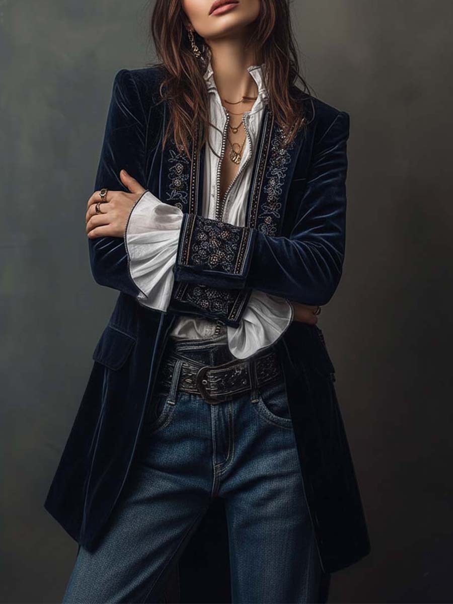 Soraya Womens Vintage Navy Embroidered Longline Jacket – Sienna Noosa