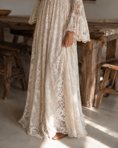 Apricot Lace V Neck Bell Sleeve Bohemian Maxi Dress – Sienna Noosa