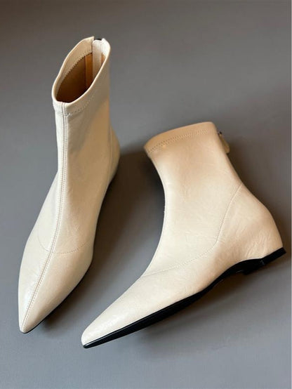 Pointed-toe soft leather stretch boots with back zipper wedge boots – Sienna Noosa