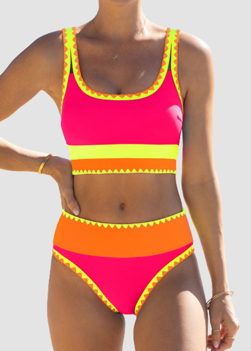 Color Contrast Patchwork Nylon Sporty 3 Piece Bikini Sets – Sienna Noosa
