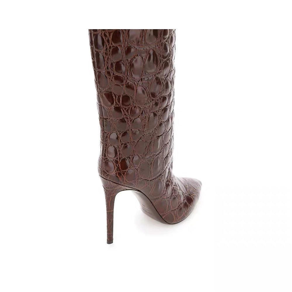 Snake-print high-heeled pointed-toe straight-leg boots – Sienna Noosa