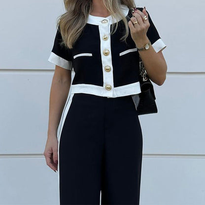 Stylish Casual Short Top & Straight-Leg Pants Two-Piece Set – Sienna Noosa
