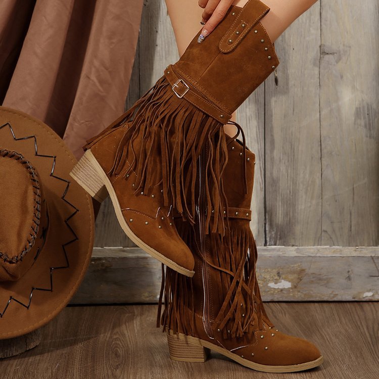 Retro tassel rivet belt knight boots – Sienna Noosa