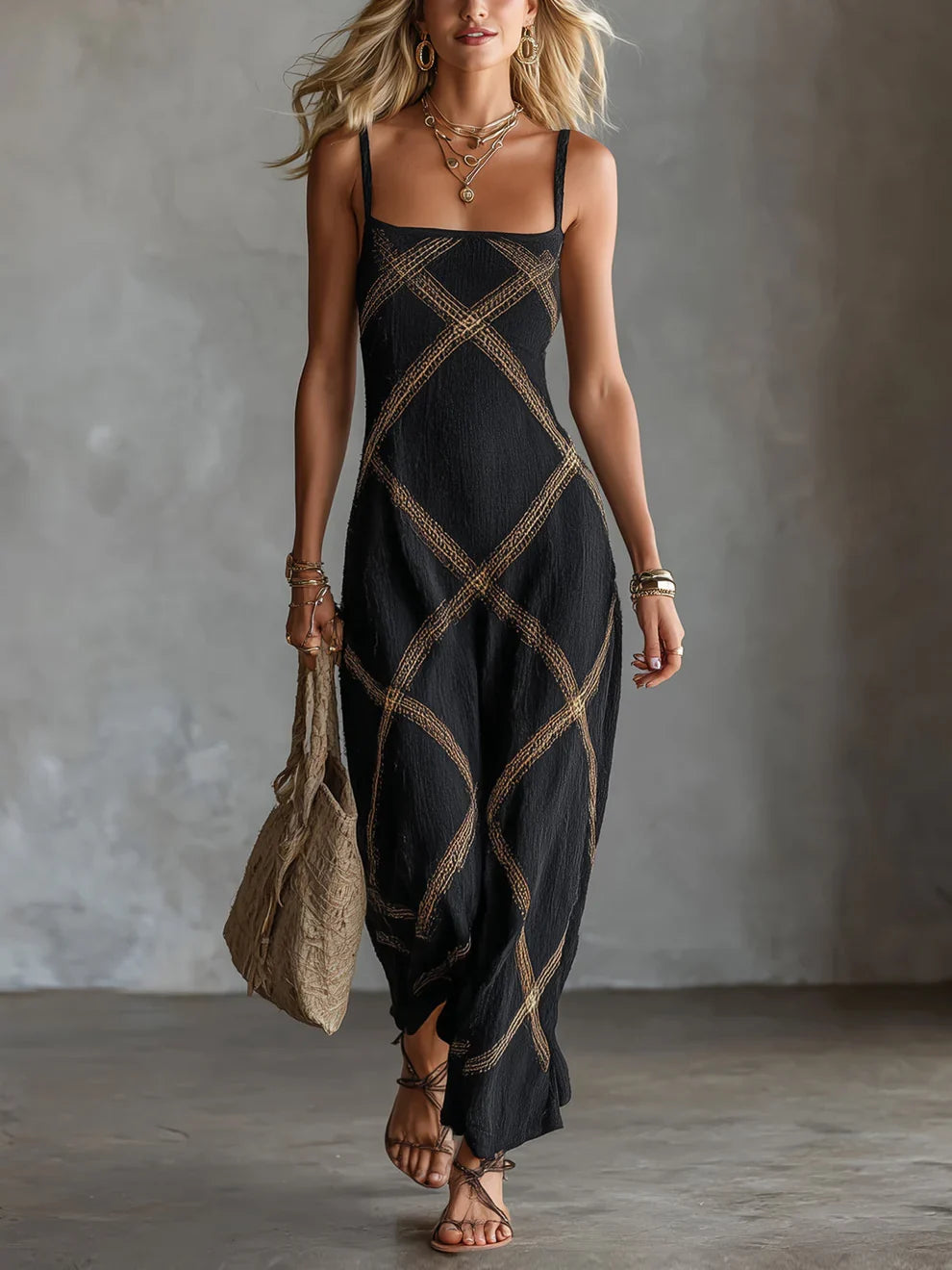 Melisa Maxi Dress Geometric With Neckline Cuadrado – Sienna Noosa