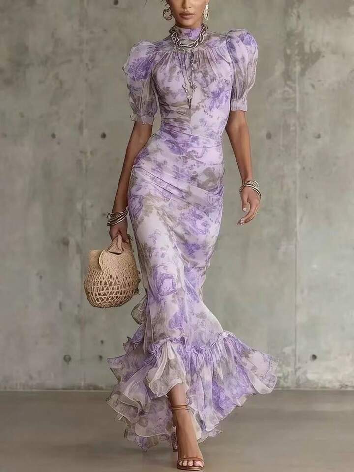 Eugenia Maxi Dress Pleated Floral Grey Purpura – Sienna Noosa