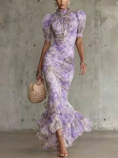 Eugenia Maxi Dress Pleated Floral Grey Purpura – Sienna Noosa