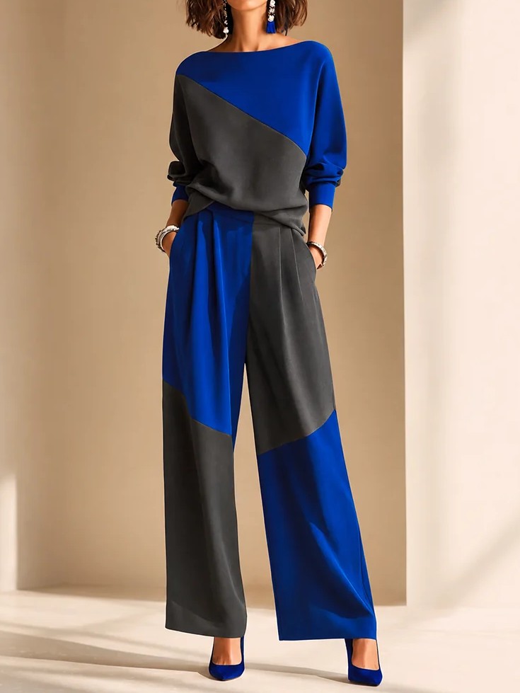 Zulema Royal Blue Dark Grey Velvet Top Wide Leg Two-Piece – Sienna Noosa