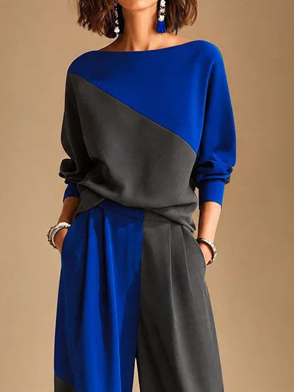 Zulema Royal Blue Dark Grey Velvet Top Wide Leg Two-Piece – Sienna Noosa