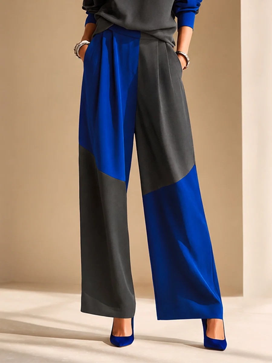 Zulema Royal Blue Dark Grey Velvet Top Wide Leg Two-Piece – Sienna Noosa