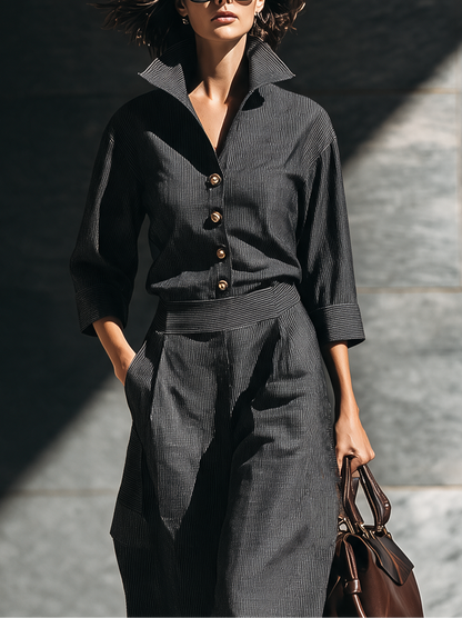 Womens Pinstripe Stand Collar Button Front Wide Leg Jumpsuit – Sienna Noosa