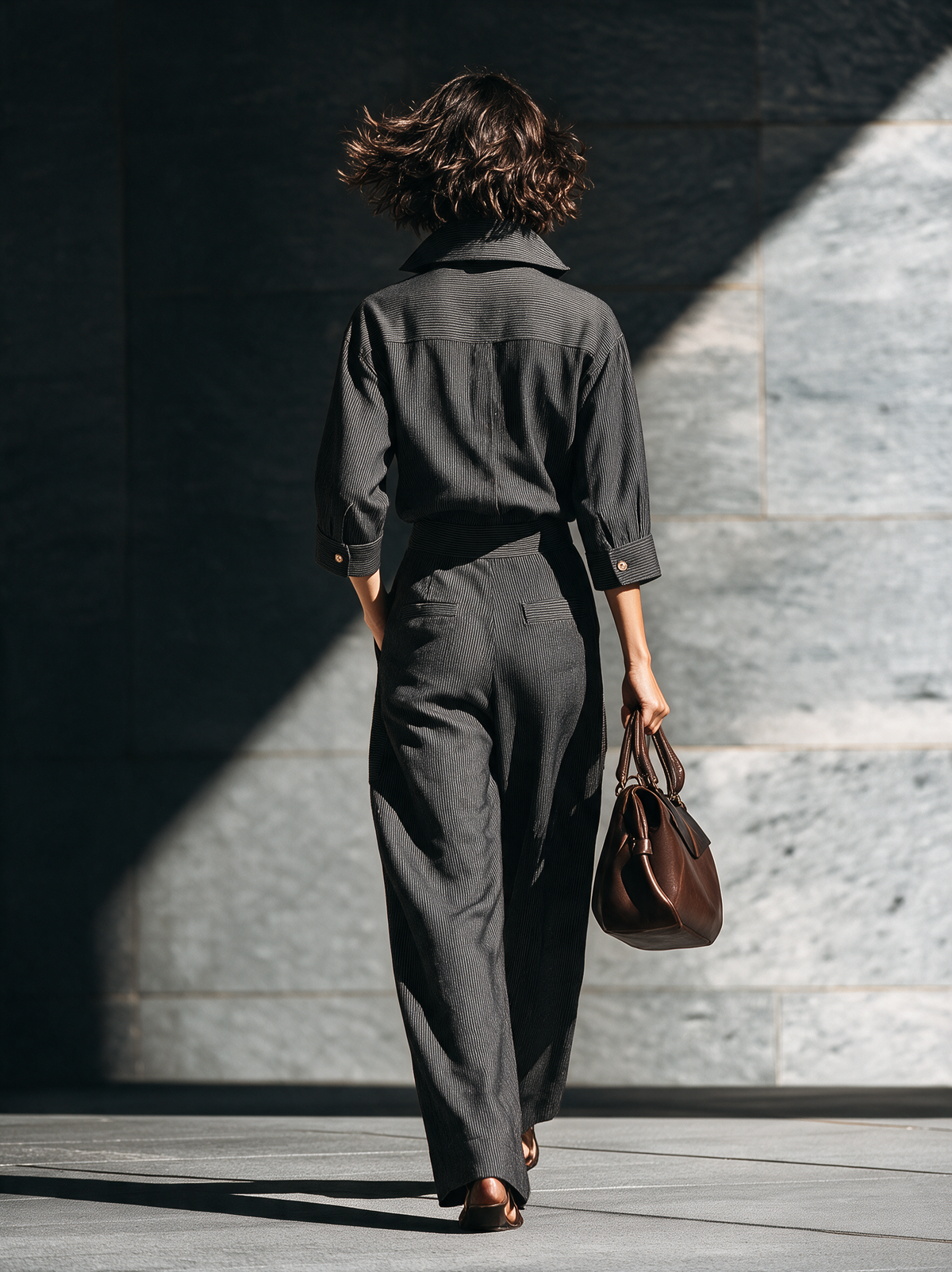 Womens Pinstripe Stand Collar Button Front Wide Leg Jumpsuit – Sienna Noosa