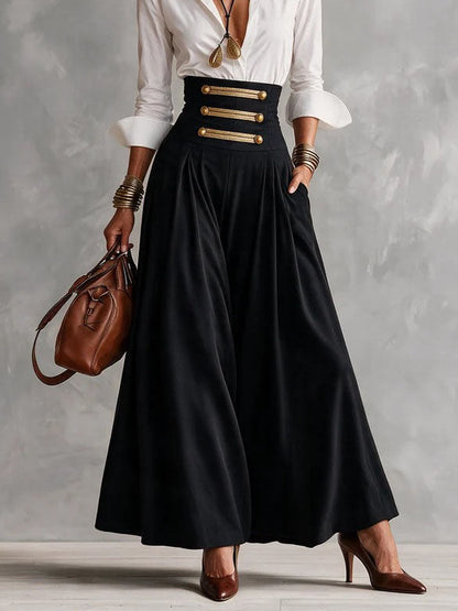 White Collar Shirt High Waist Gold Button Wide Leg Culottes Two-Piece Outfit – Sienna Noosa