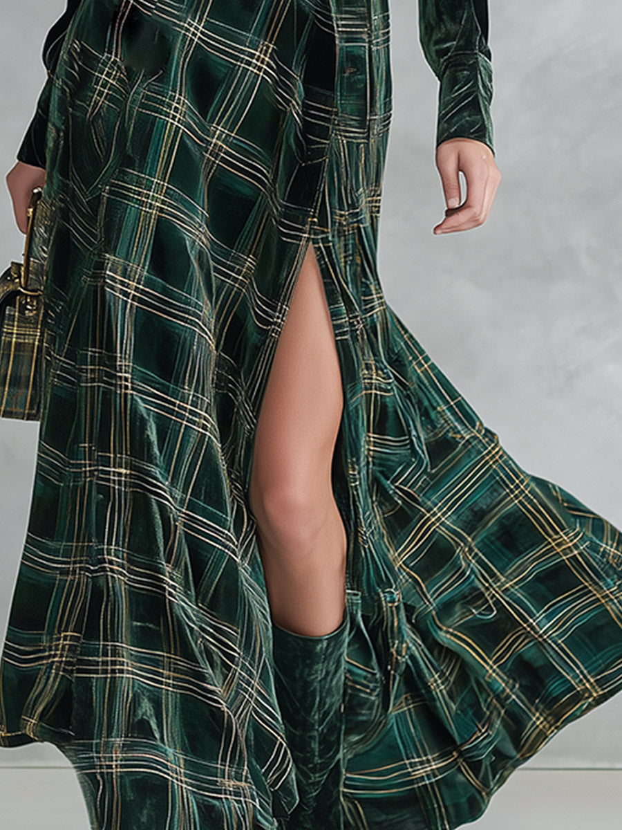 Vera Green Velvet Shirt and Plaid High Slit Maxi Dress Set with Belt – Sienna Noosa