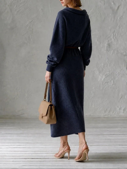 Mónica Oversized Off Shoulder Knit Midi Dress with Thin Leather Waist Belt – Sienna Noosa