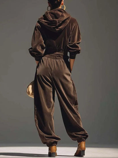 Vera Vintage Brown Velvet Hoodie and Loose Fitting Trousers Set Includes Belt – Sienna Noosa